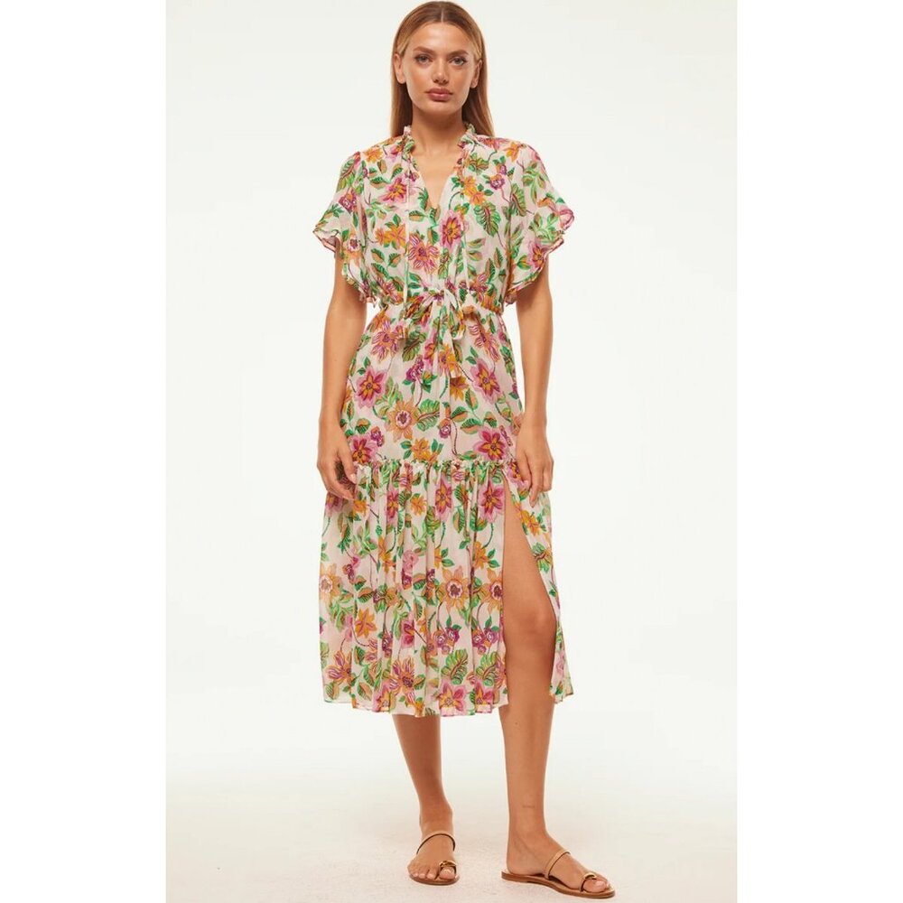 NWT Misa Los Angeles Ranjana Floral Cinch Waist Midi Dress